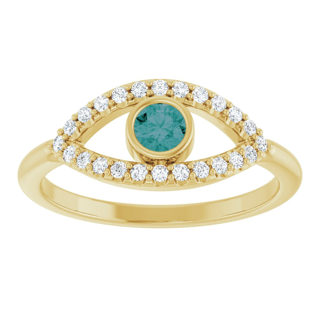 Natural Alexandrite & Natural White Sapphire Evil Eye Ring in 14k yellow gold