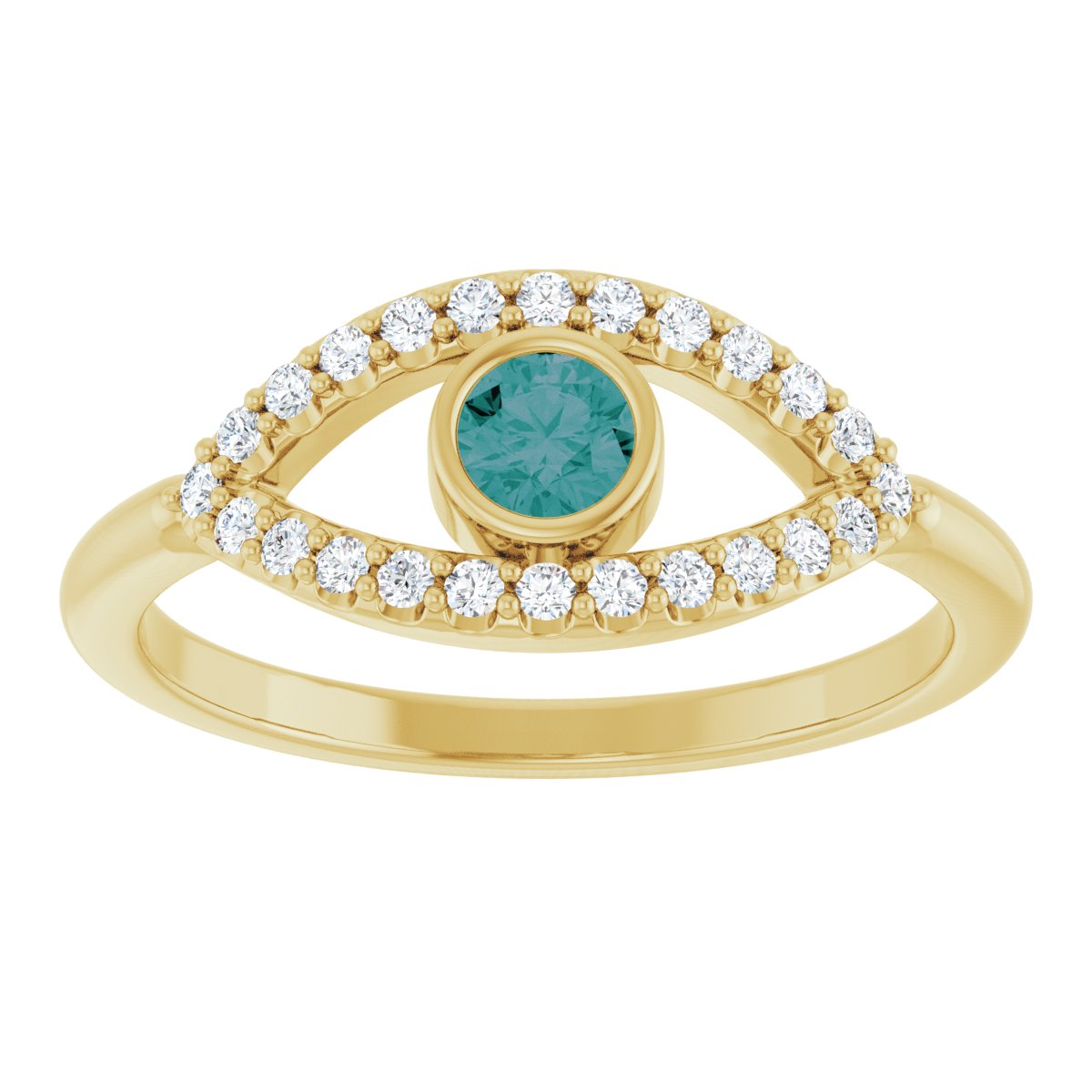 Natural Alexandrite & Natural White Sapphire Evil Eye Ring in 14k yellow gold