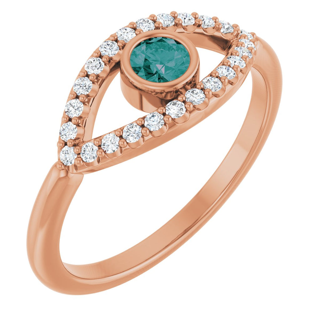 Natural Alexandrite & Natural White Sapphire Evil Eye Ring in 14k rose gold