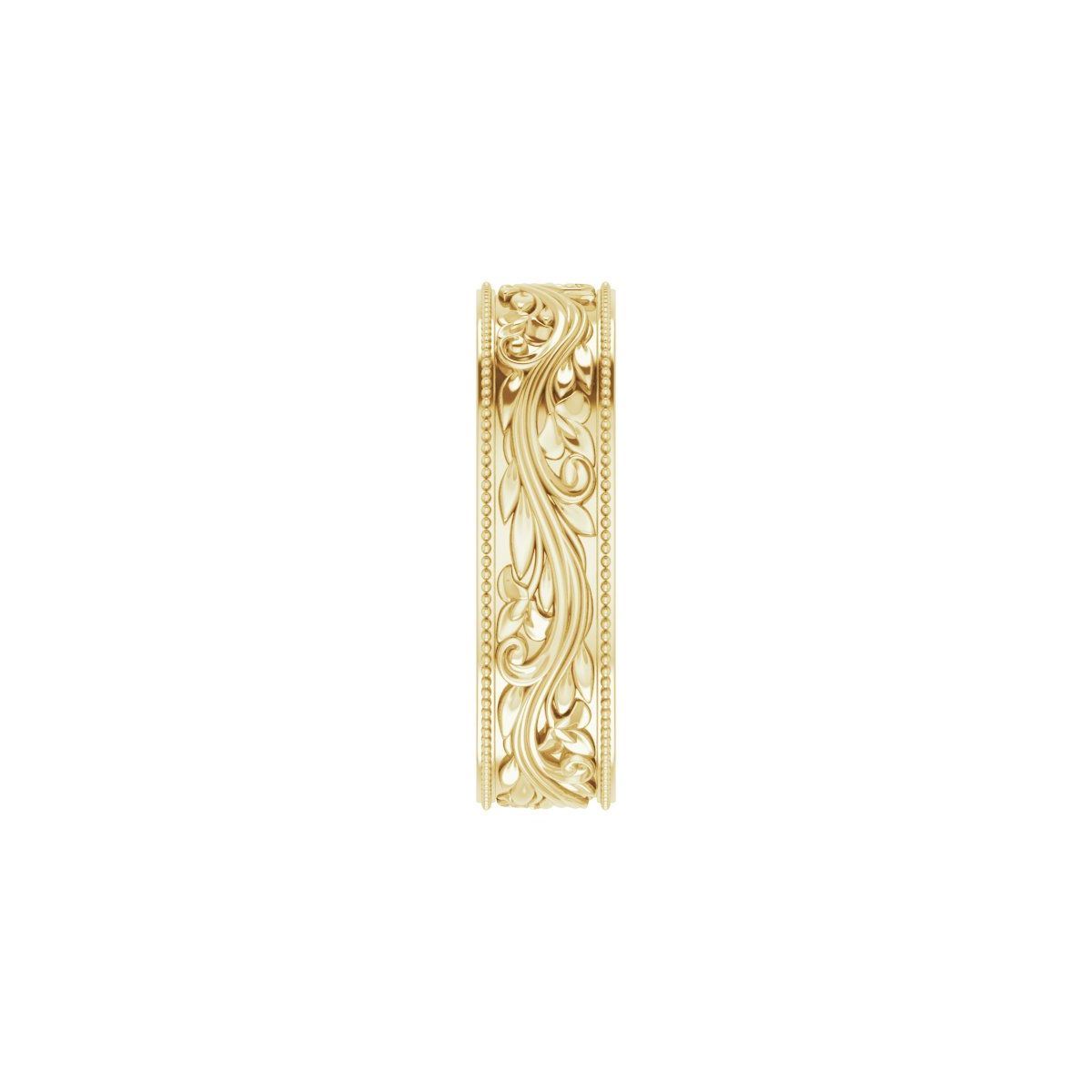 6 mm Milgrain Edge Floral Flat Band in 18k yellow gold
