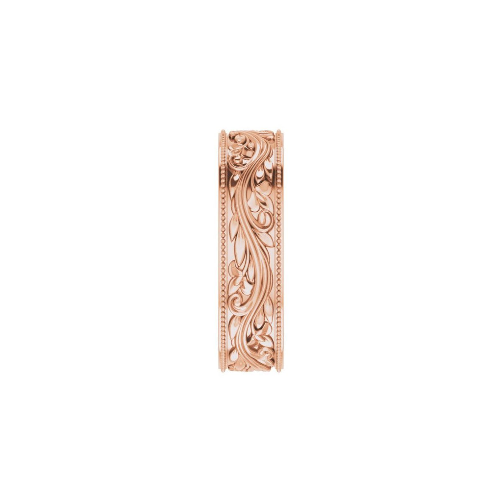 6 mm Milgrain Edge Floral Flat Band in 18k rose gold