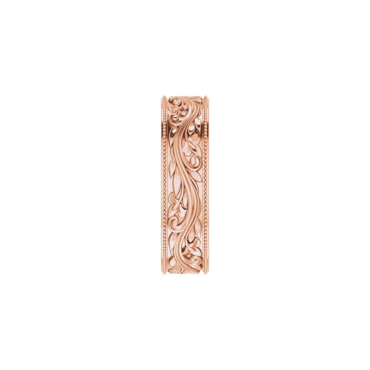 6 mm Milgrain Edge Floral Flat Band in 18k rose gold