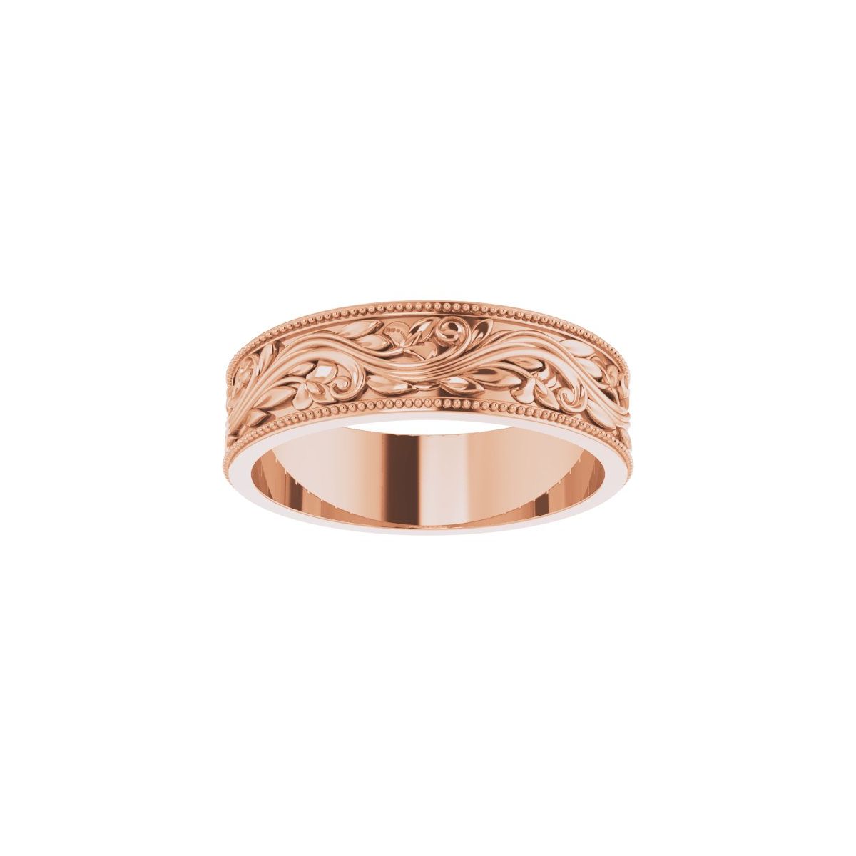 6 mm Milgrain Edge Floral Flat Band in 18k rose gold