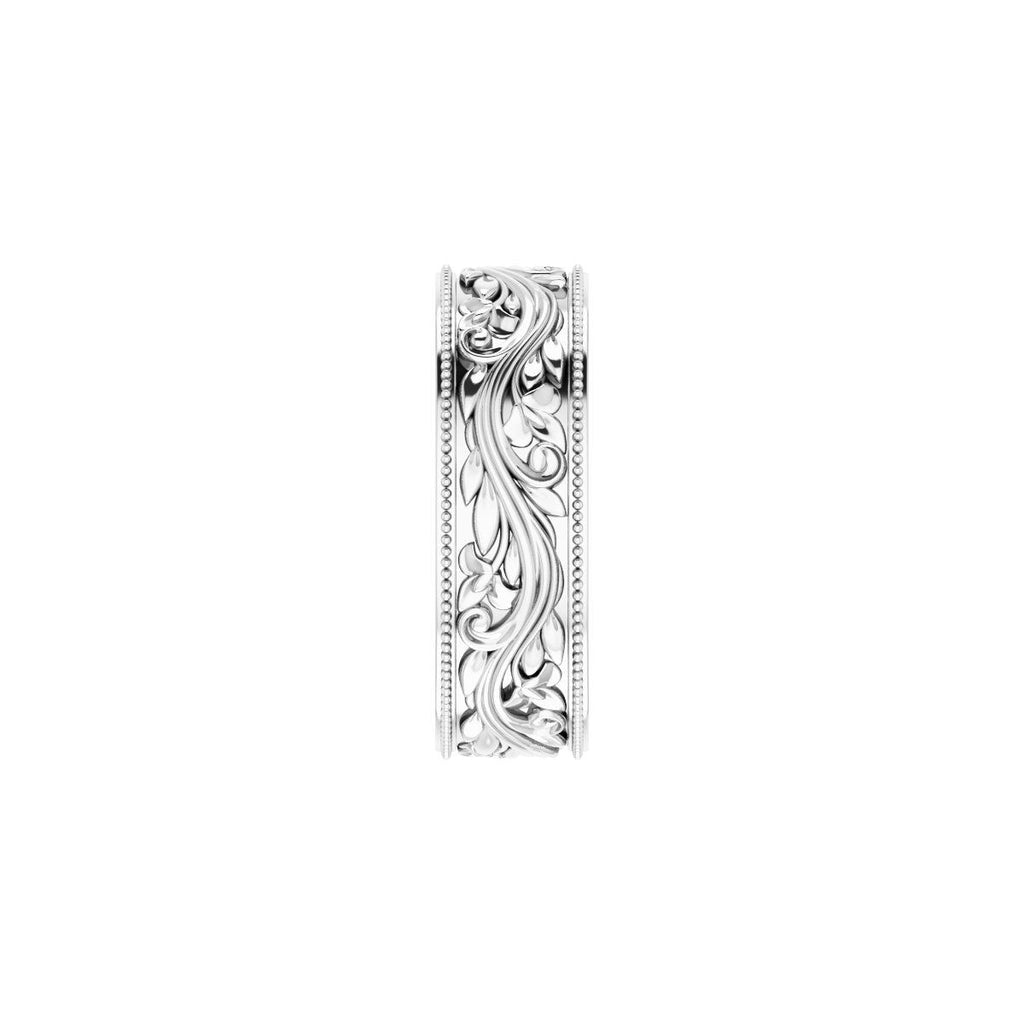 6 mm Milgrain Edge Floral Flat Band in 14k white gold
