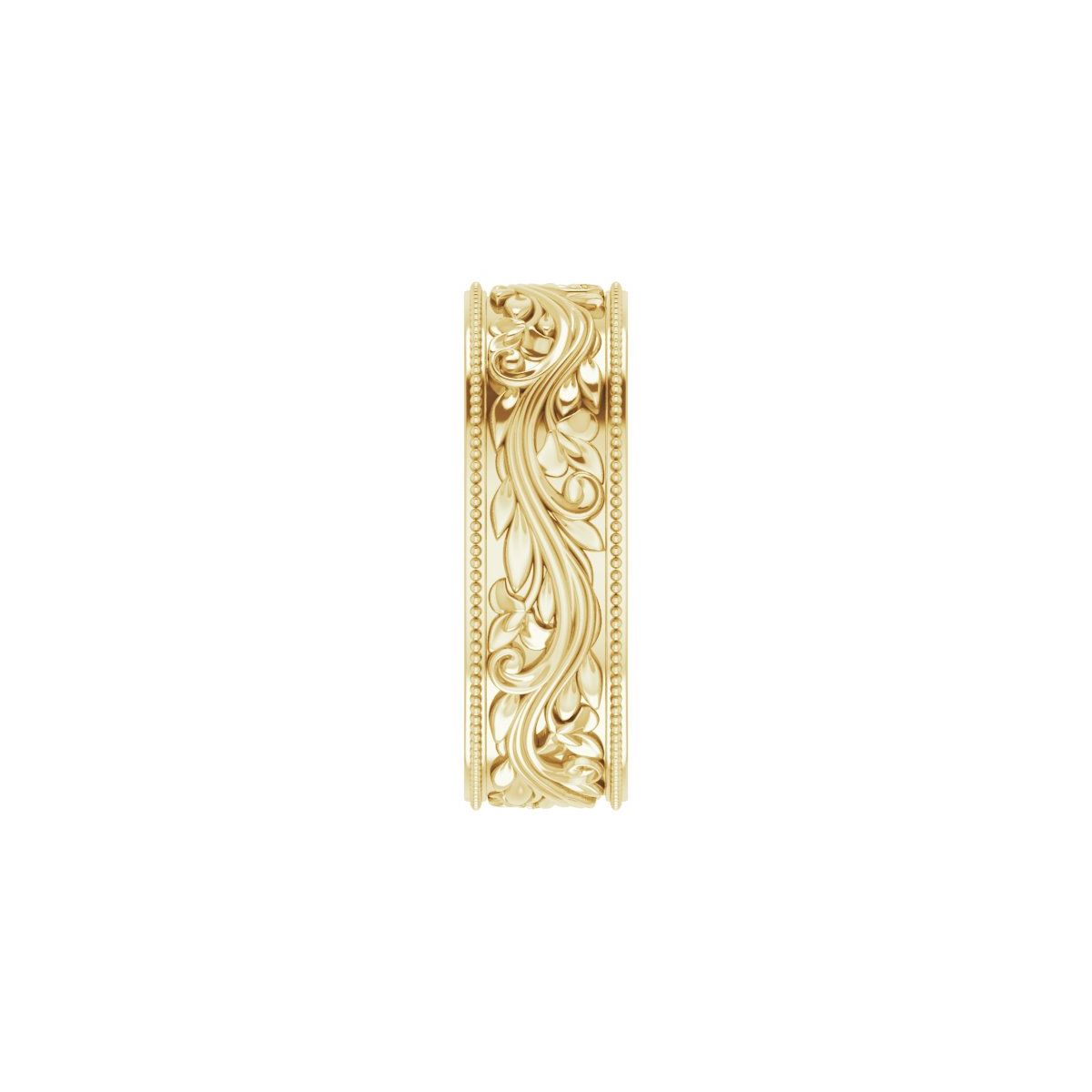 6 mm Milgrain Edge Floral Flat Band in 14k yellow gold