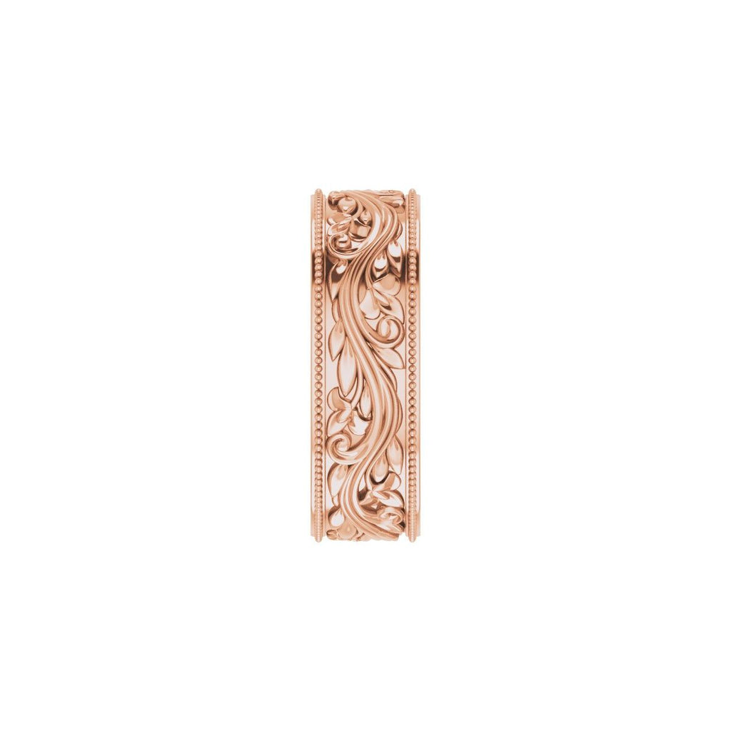 6 mm Milgrain Edge Floral Flat Band in 14k rose gold