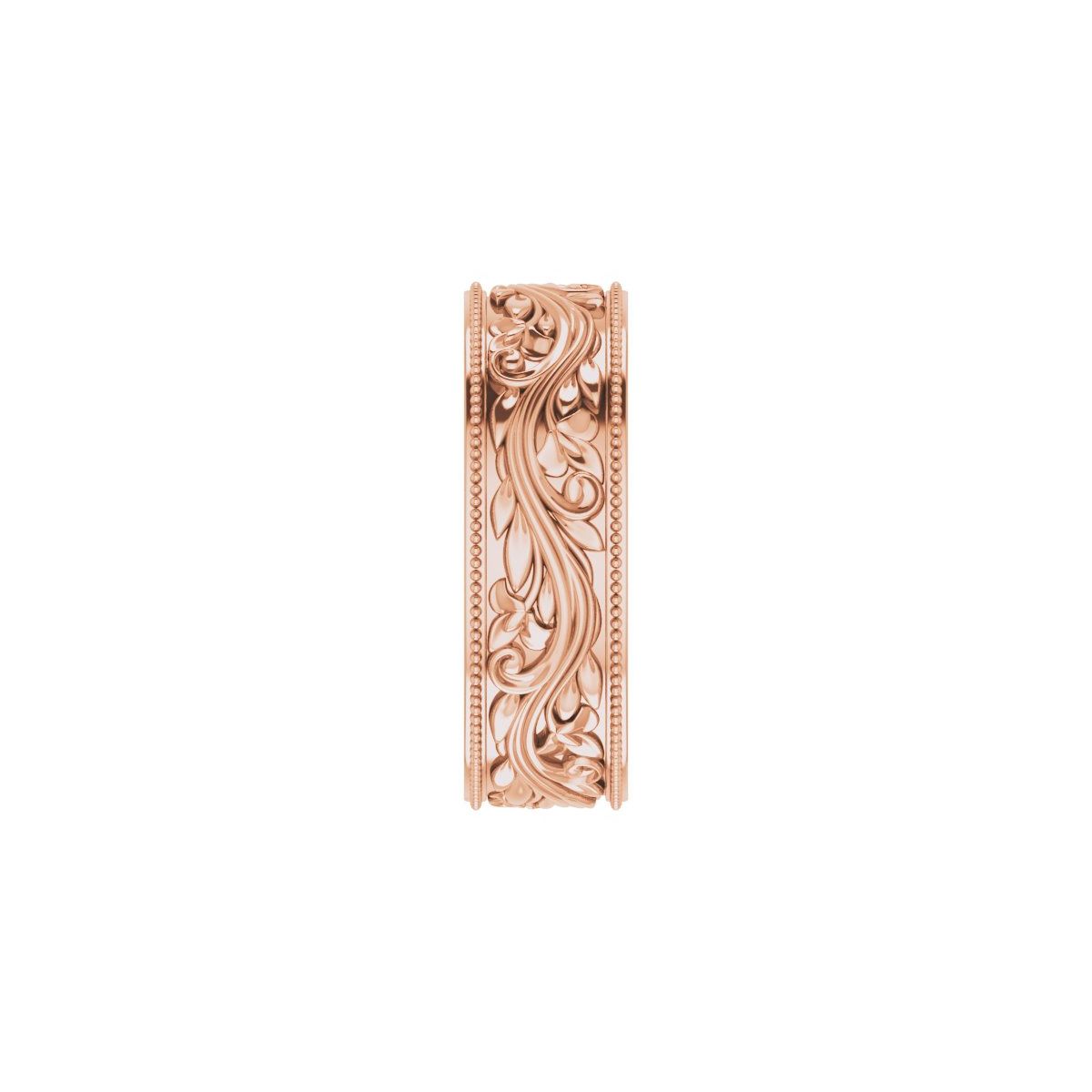 6 mm Milgrain Edge Floral Flat Band in 14k rose gold