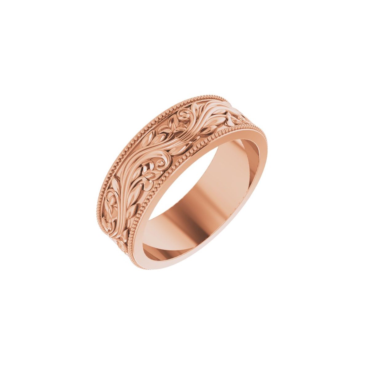 6 mm Milgrain Edge Floral Flat Band in 14k rose gold