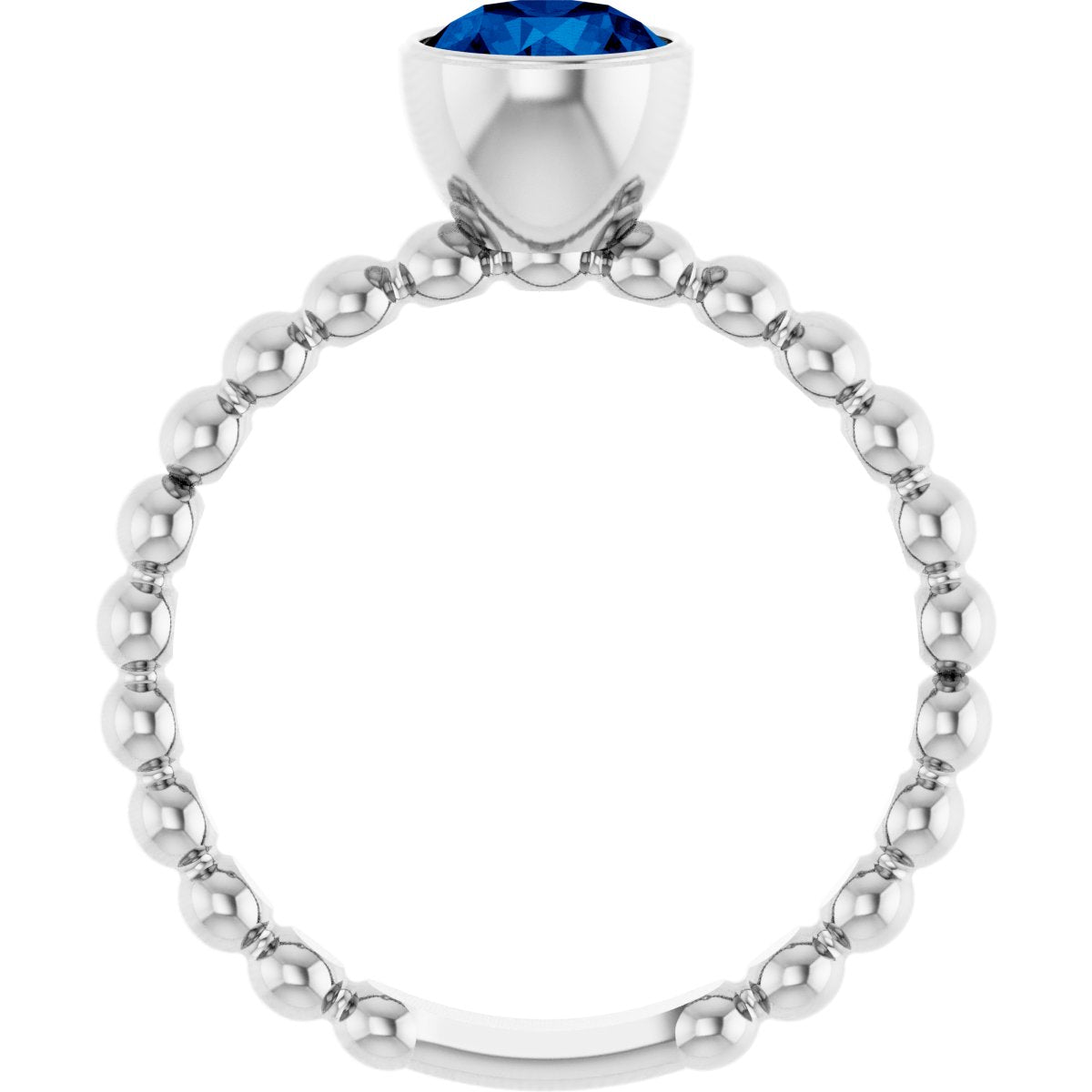 Natural Blue Sapphire Family Beaded Stackable Ring in 14k white gold