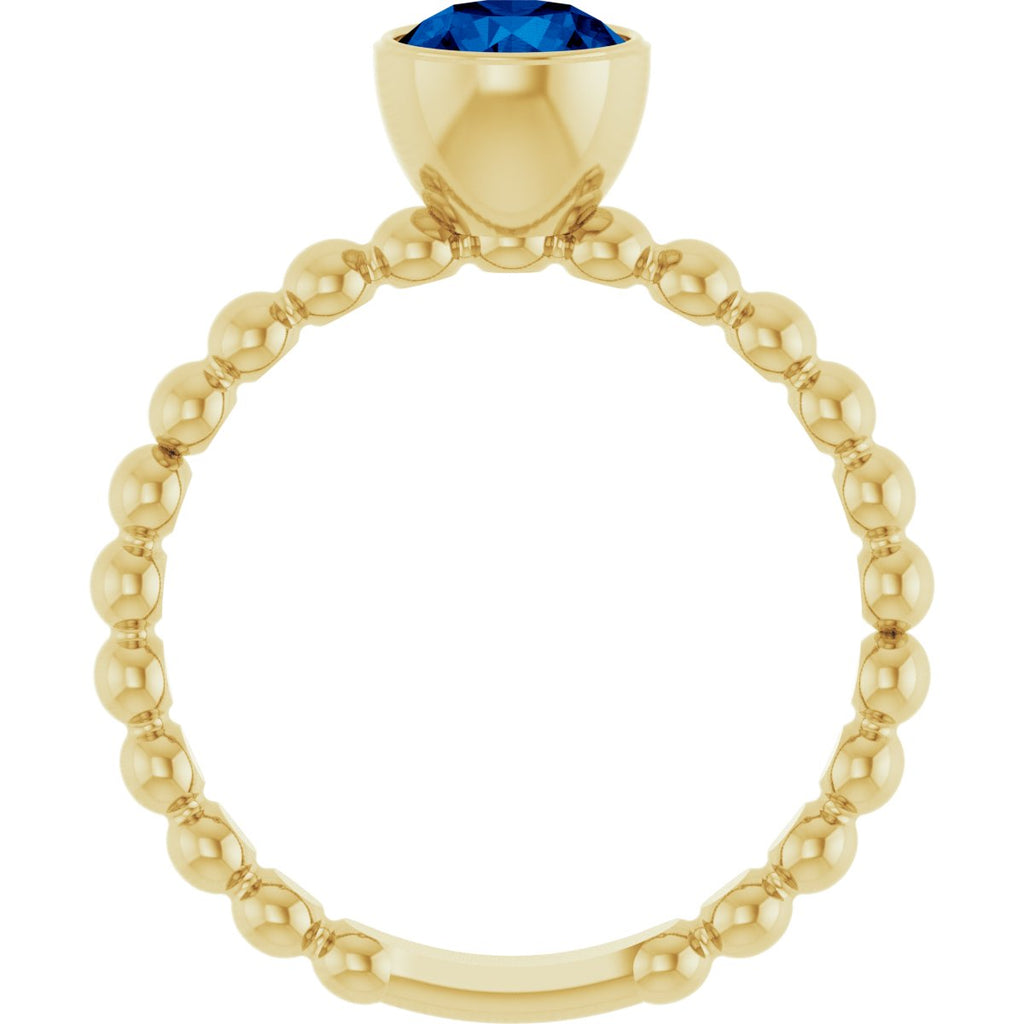 Natural Blue Sapphire Family Beaded Stackable Ring in 14k yellow gold