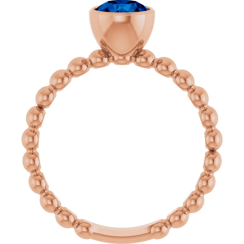 Natural Blue Sapphire Family Beaded Stackable Ring in 14k rose gold