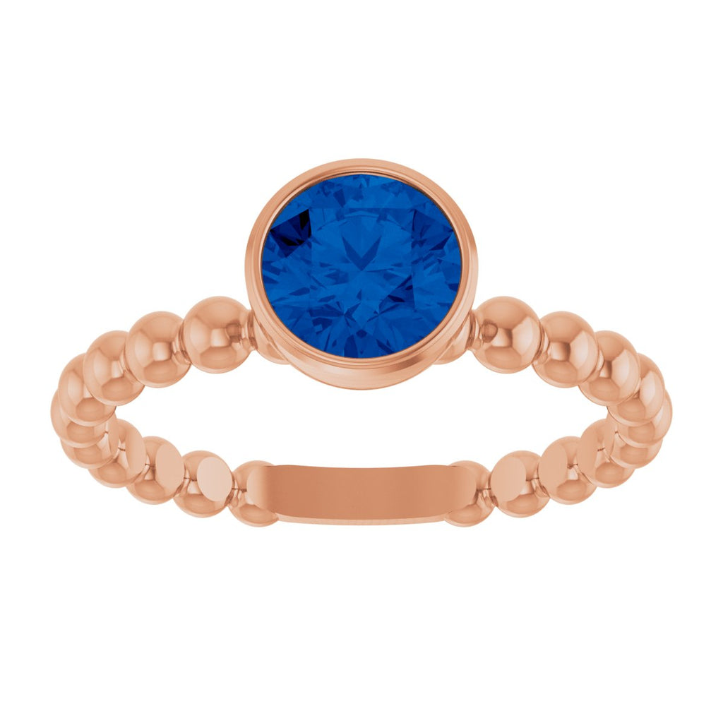 Natural Blue Sapphire Family Beaded Stackable Ring in 14k rose gold