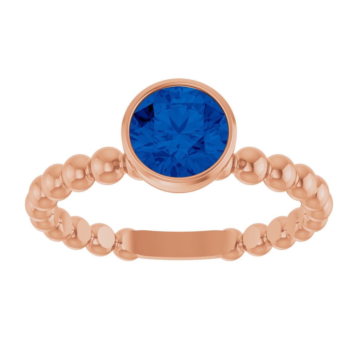 Natural Blue Sapphire Family Beaded Stackable Ring in 14k rose gold