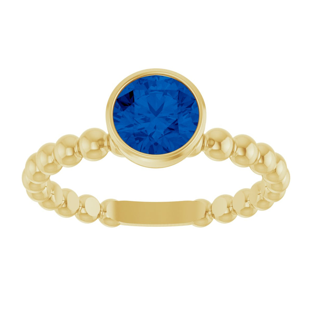 Natural Blue Sapphire Family Beaded Stackable Ring in 14k yellow gold