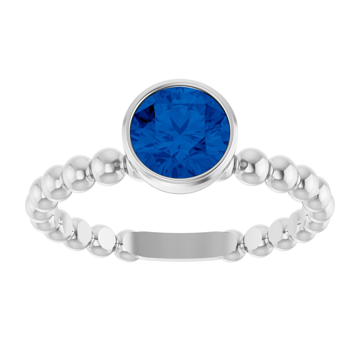 Natural Blue Sapphire Family Beaded Stackable Ring in 14k white gold