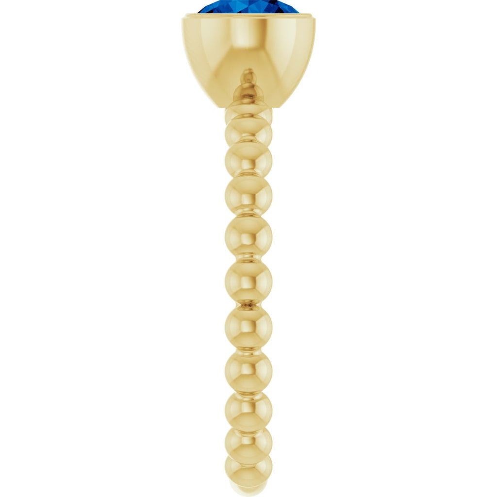 Natural Blue Sapphire Family Beaded Stackable Ring in 14k yellow gold