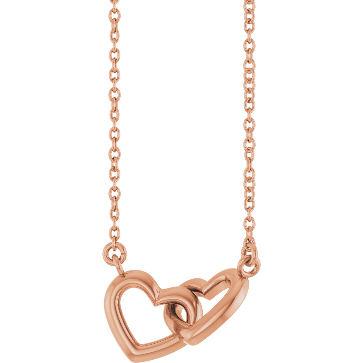 Interlocking Heart Necklace in 14k rose gold