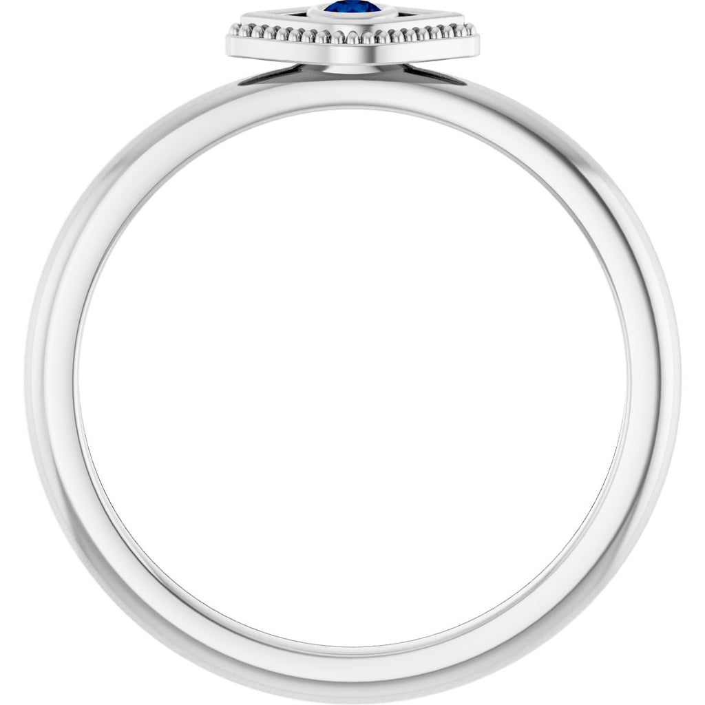 Lab-Grown Blue Sapphire Stackable Evil Eye Ring in 14k white gold