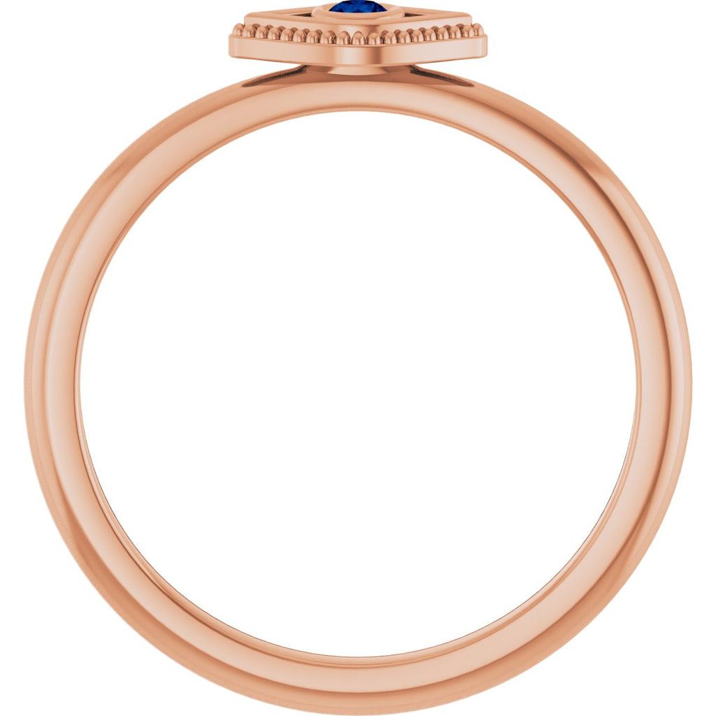 Lab-Grown Blue Sapphire Stackable Evil Eye Ring in 14k rose gold