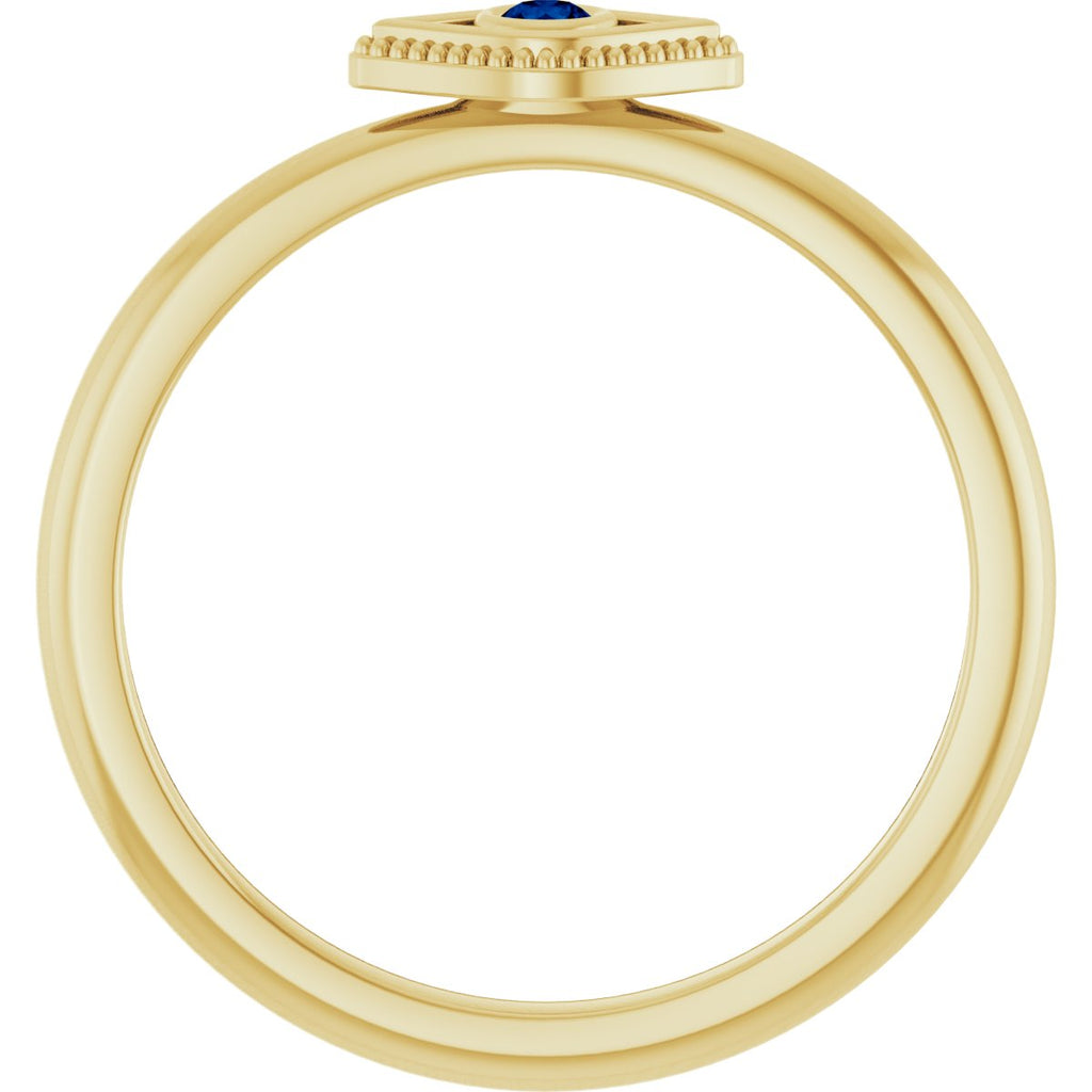 Lab-Grown Blue Sapphire Stackable Evil Eye Ring in 14k yellow gold