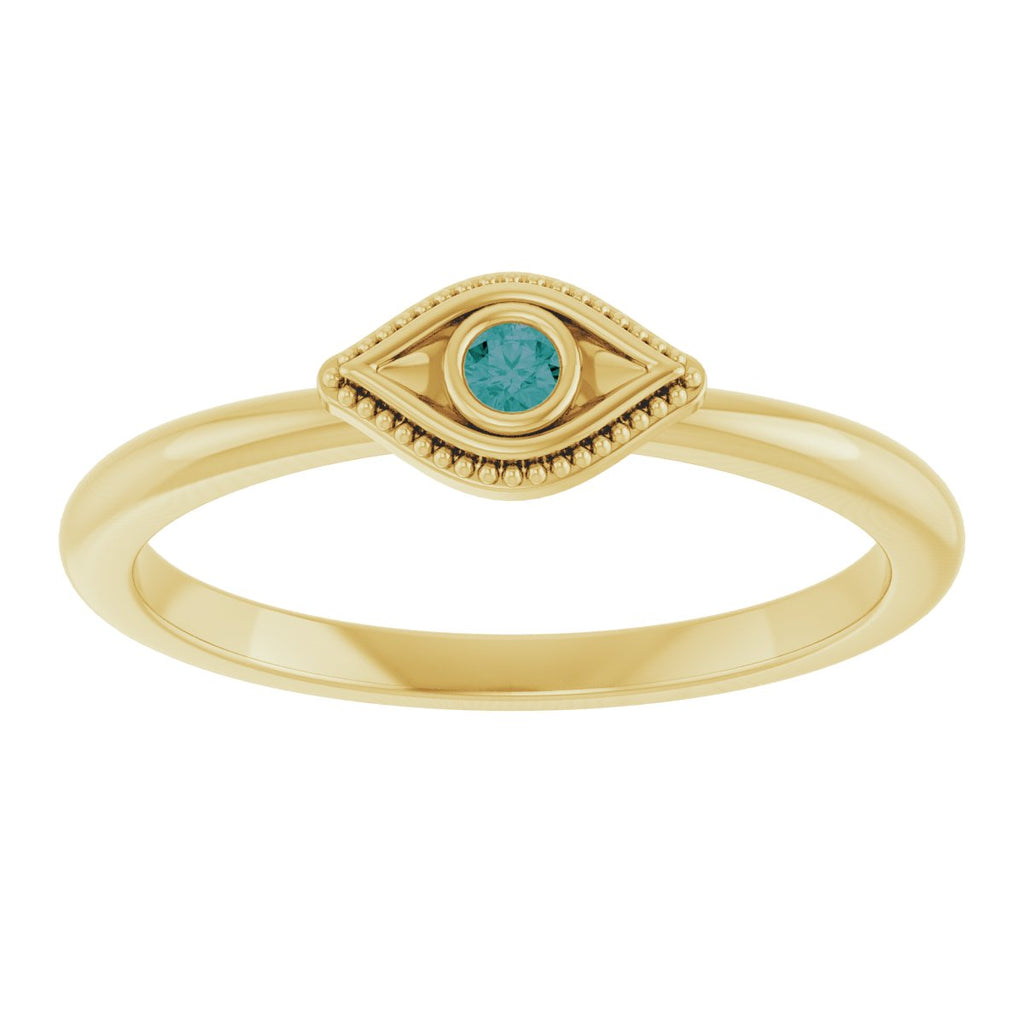 Lab-Grown Alexandrite Stackable Evil Eye Ring in 14k yellow gold