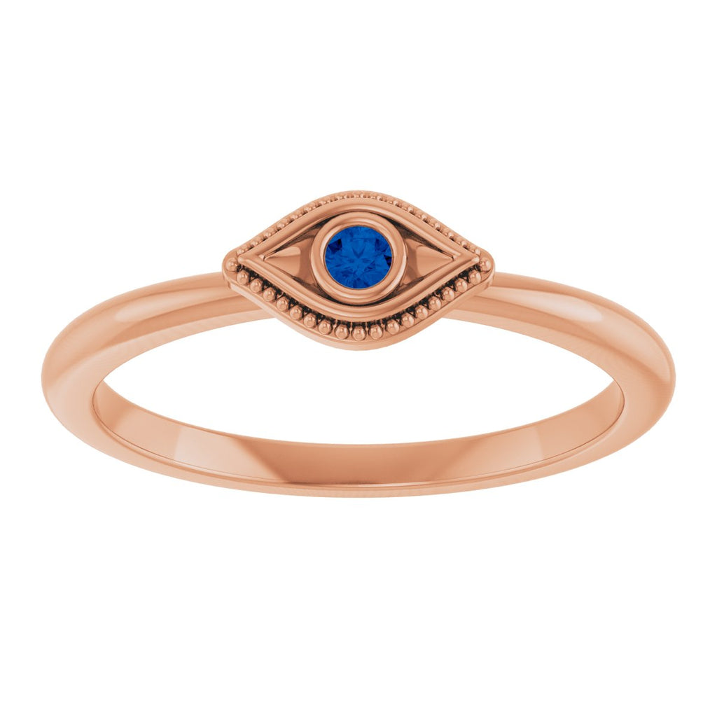 Lab-Grown Blue Sapphire Stackable Evil Eye Ring in 14k rose gold