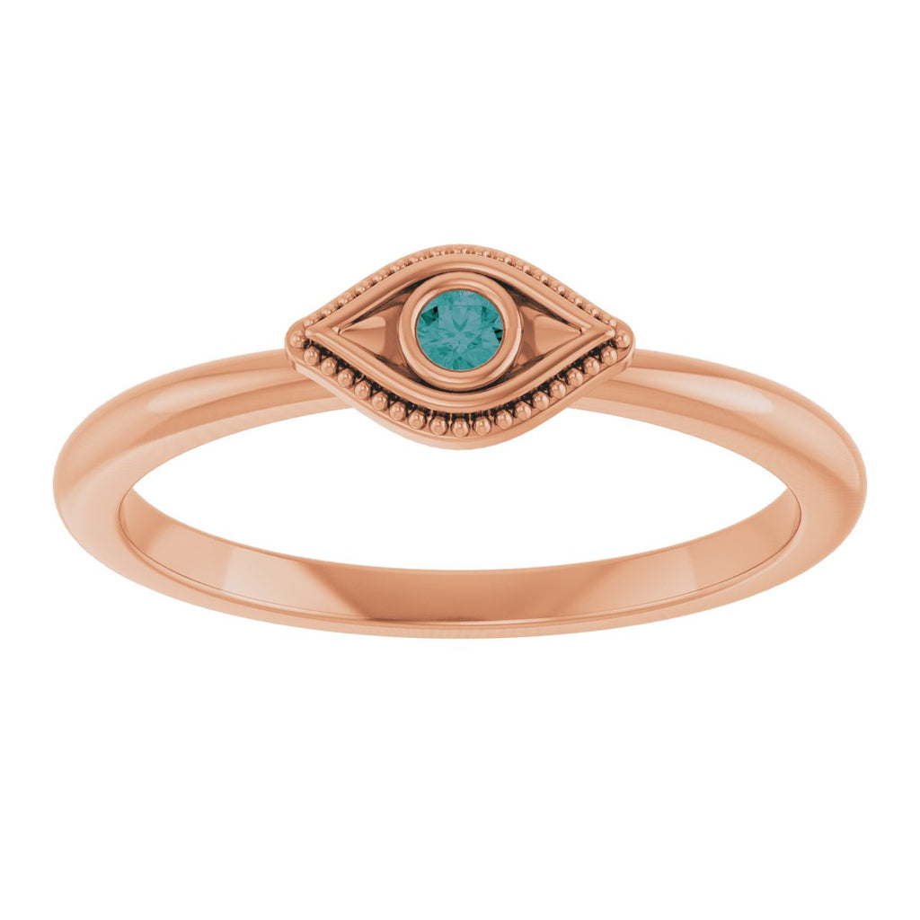 Lab-Grown Alexandrite Stackable Evil Eye Ring in 14k rose gold