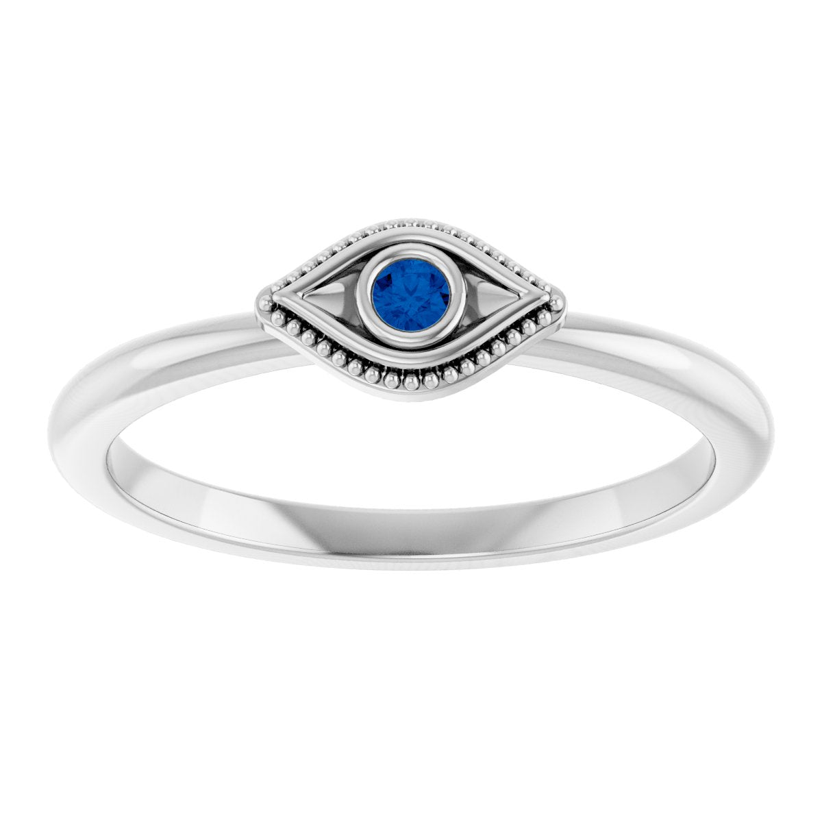 Lab-Grown Blue Sapphire Stackable Evil Eye Ring in 14k white gold