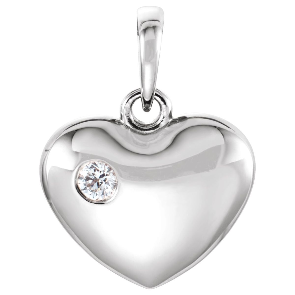 .05 CT Natural Diamond Engravable Heart Pendant in 14k white gold