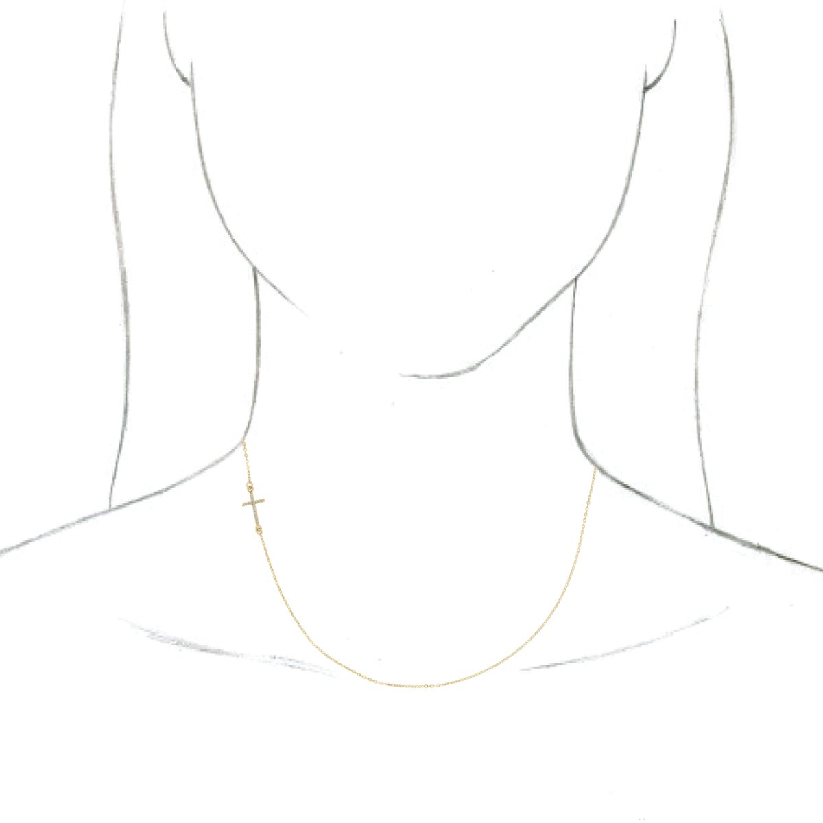.04 CTW Natural Diamond Off-Center Sideways Cross Necklace in 14k yellow gold