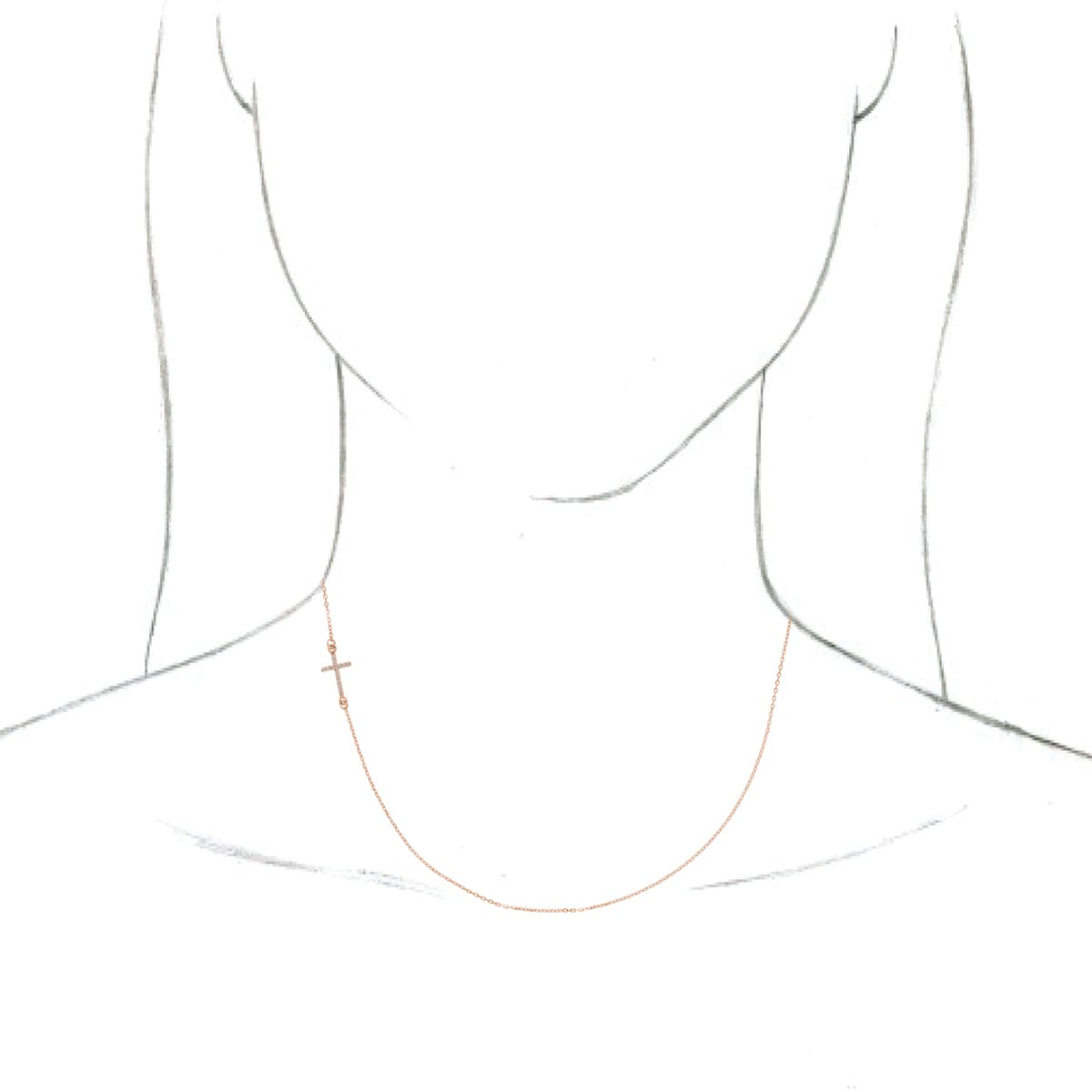 .04 CTW Natural Diamond Off-Center Sideways Cross Necklace in 14k rose gold