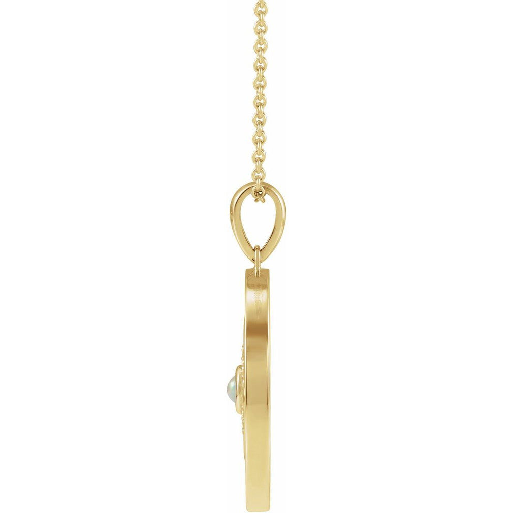 Natural Ethiopian Opal & 1/6 CTW Natural Diamond Evil Eye Necklace in 14k yellow gold