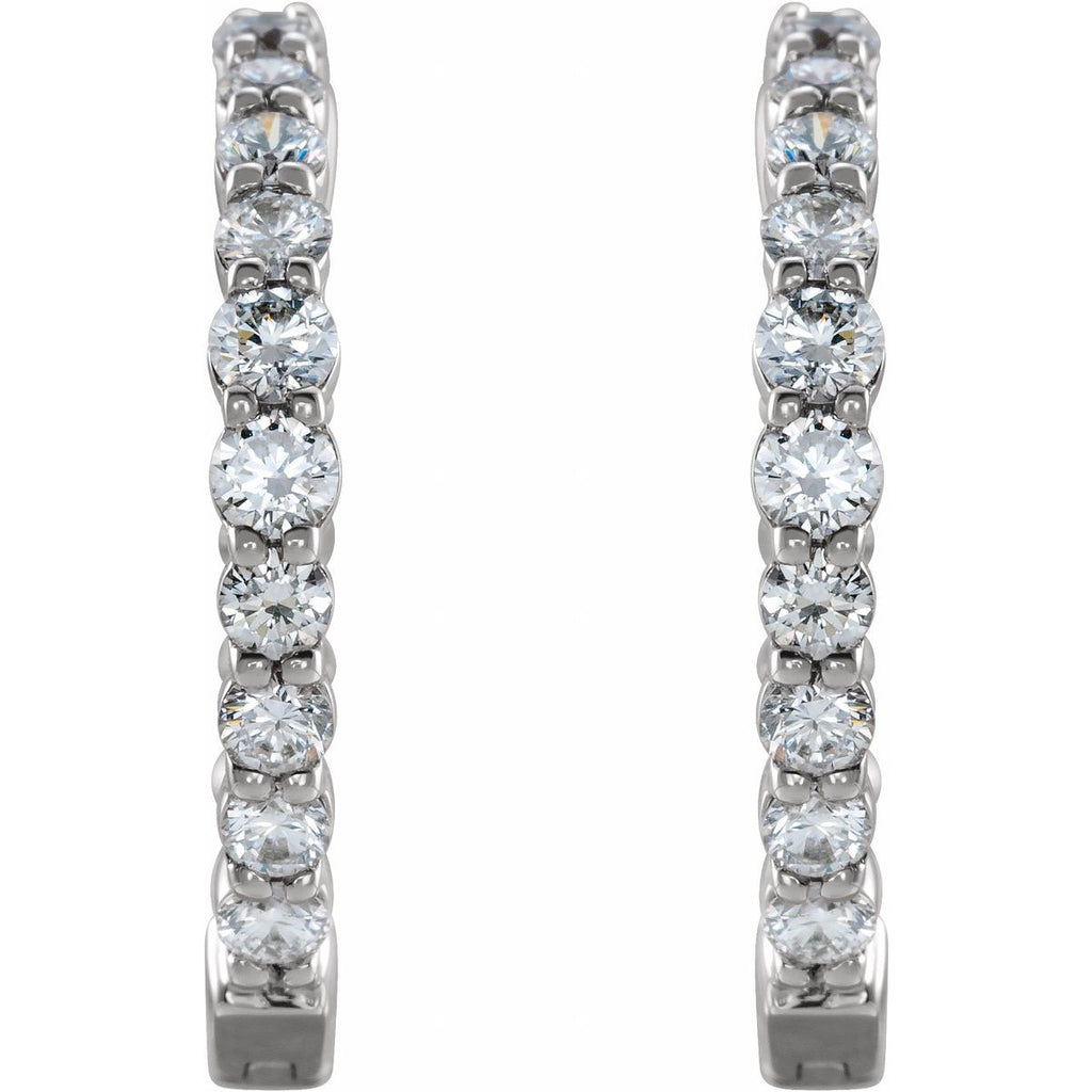 1 CTW Lab-Grown Diamond Inside-Outside Hinged 19.3 mm Hoop Earrings in 14k white gold