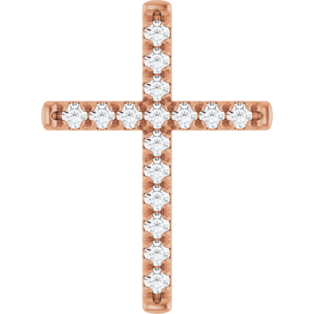 1/2 CTW Natural Diamond French-Set Cross Pendant in 14k rose gold