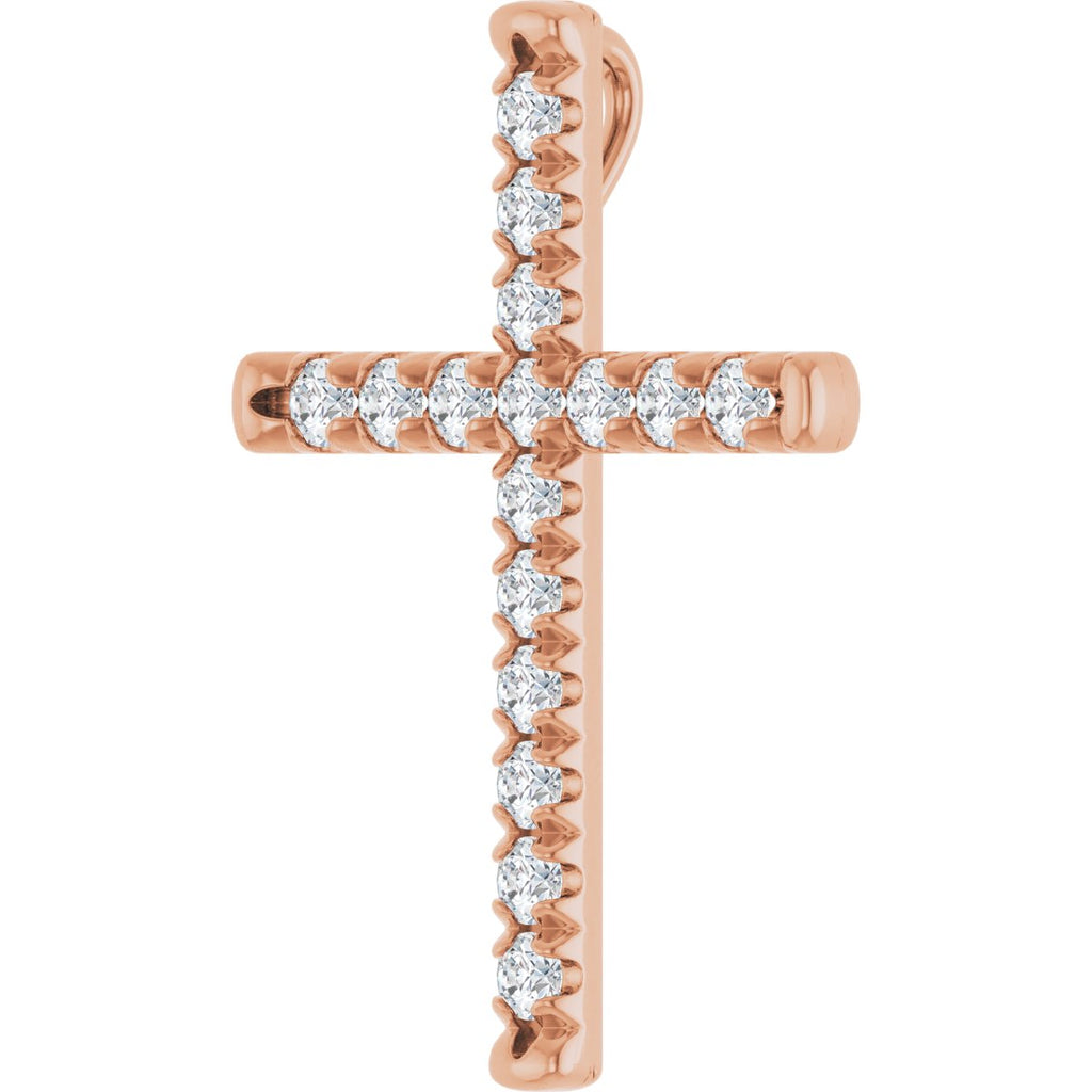 1/2 CTW Natural Diamond French-Set Cross Pendant in 14k rose gold