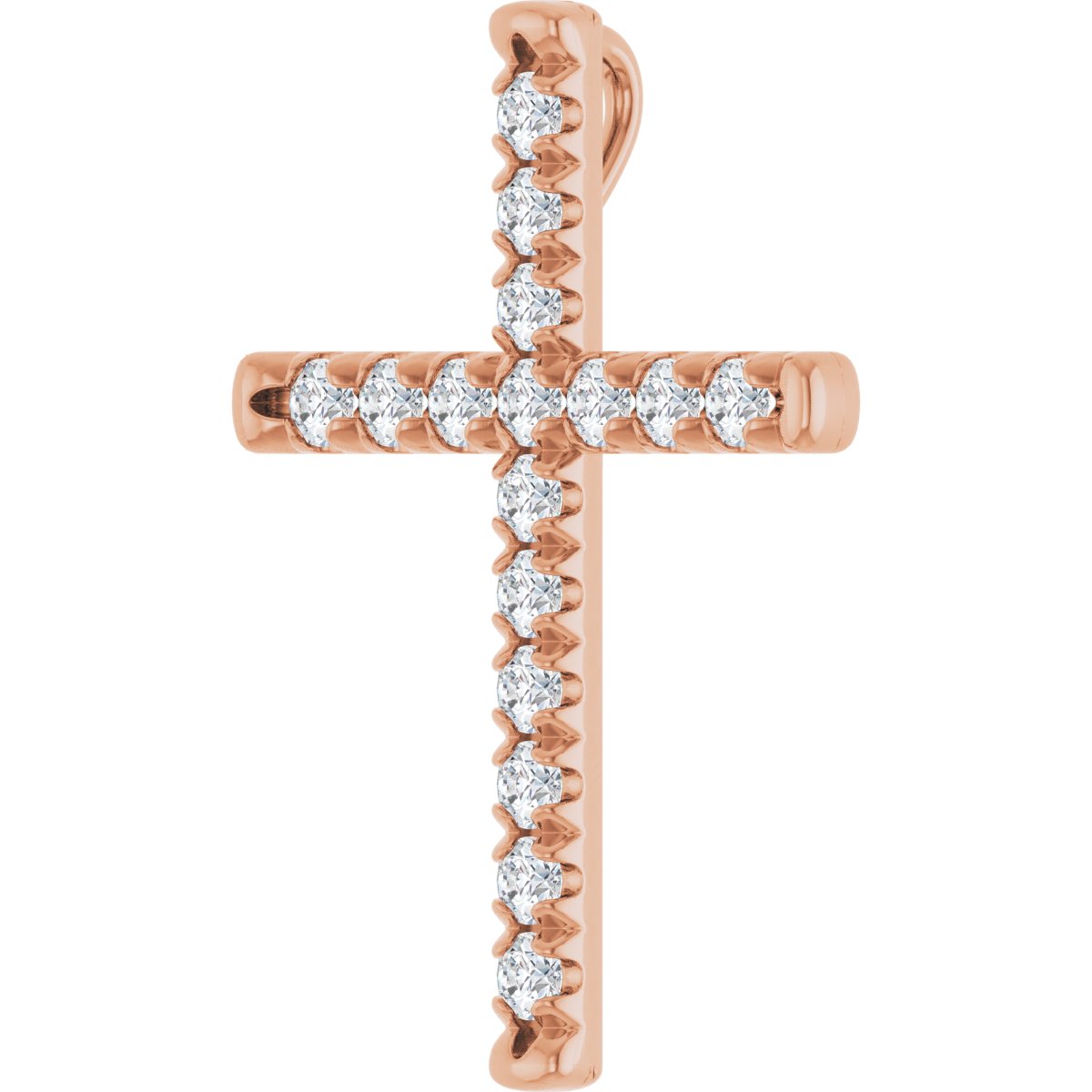 1/2 CTW Natural Diamond French-Set Cross Pendant in 14k rose gold
