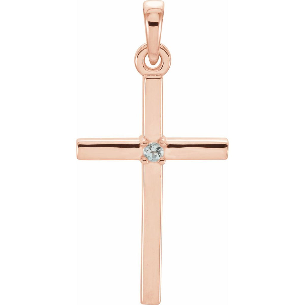 Natural Aquamarine Cross Pendant in 14k rose gold