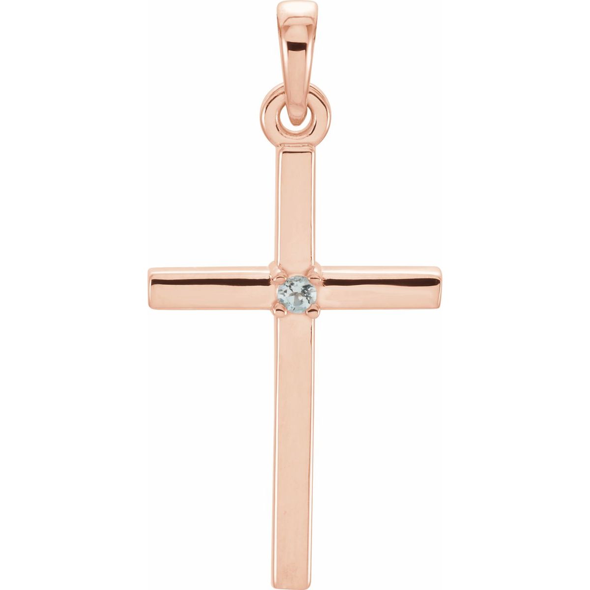 Natural Aquamarine Cross Pendant in 14k rose gold
