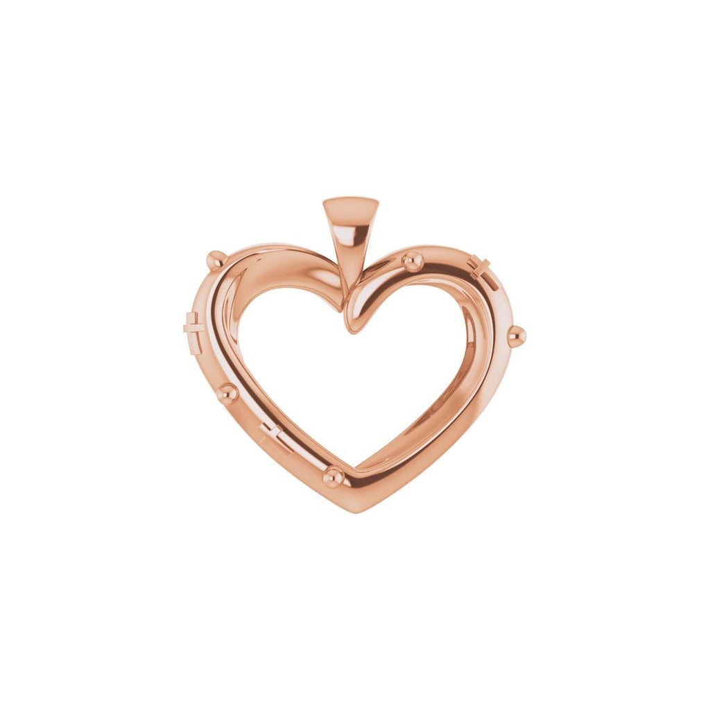 18.55x17.15 mm Rosary Heart Pendant in 14k rose gold