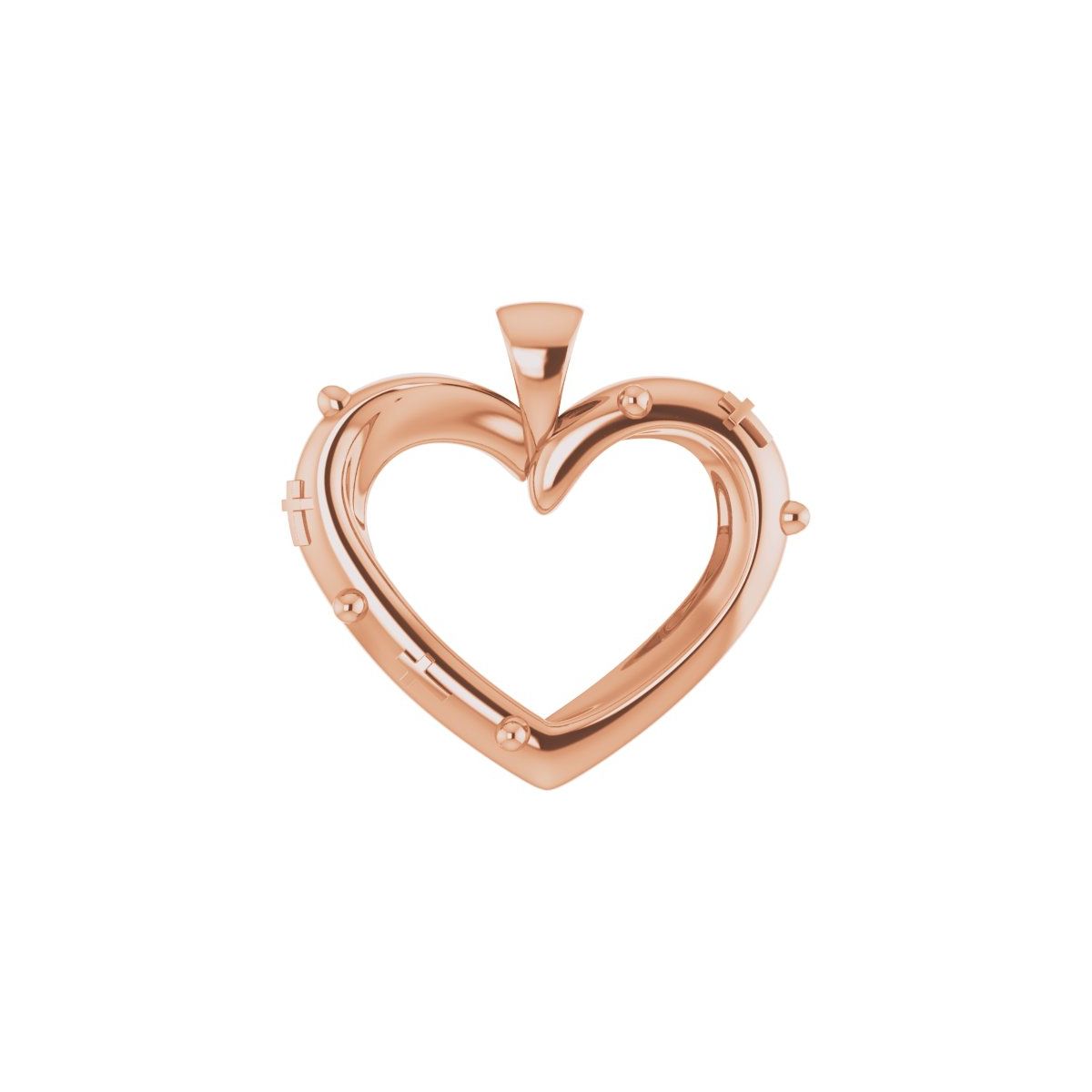 18.55x17.15 mm Rosary Heart Pendant in 14k rose gold
