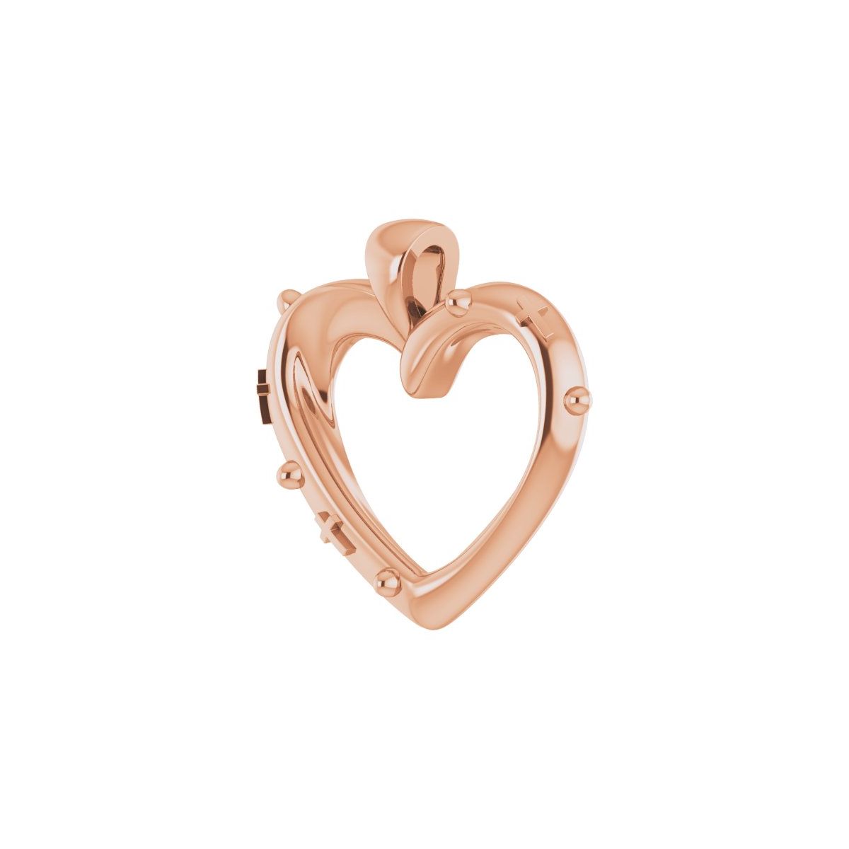 18.55x17.15 mm Rosary Heart Pendant in 14k rose gold