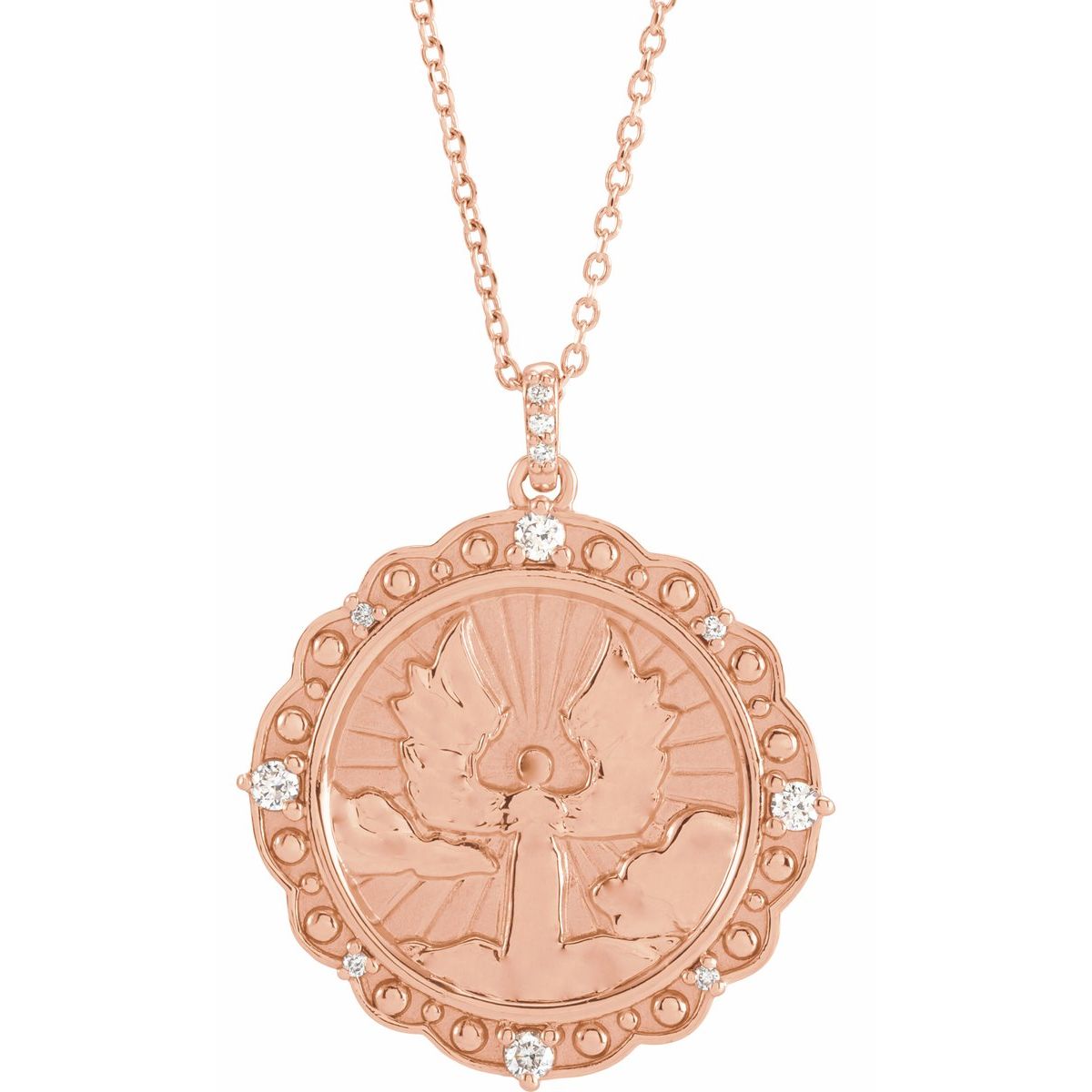 1/6 CTW Natural Diamond Guardian Angel Necklace in 14k rose gold