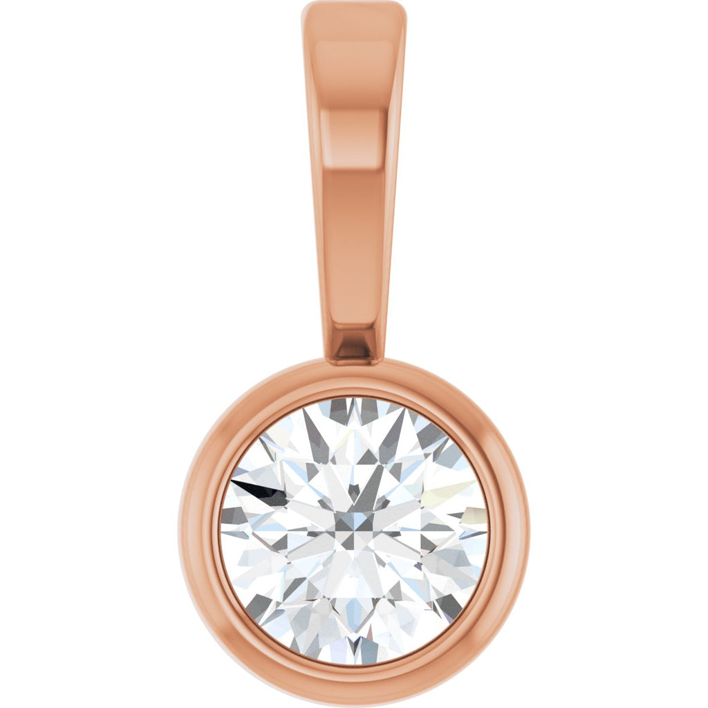 .06 CT Natural Diamond Bezel-Set Solitaire Pendant in 14k rose gold