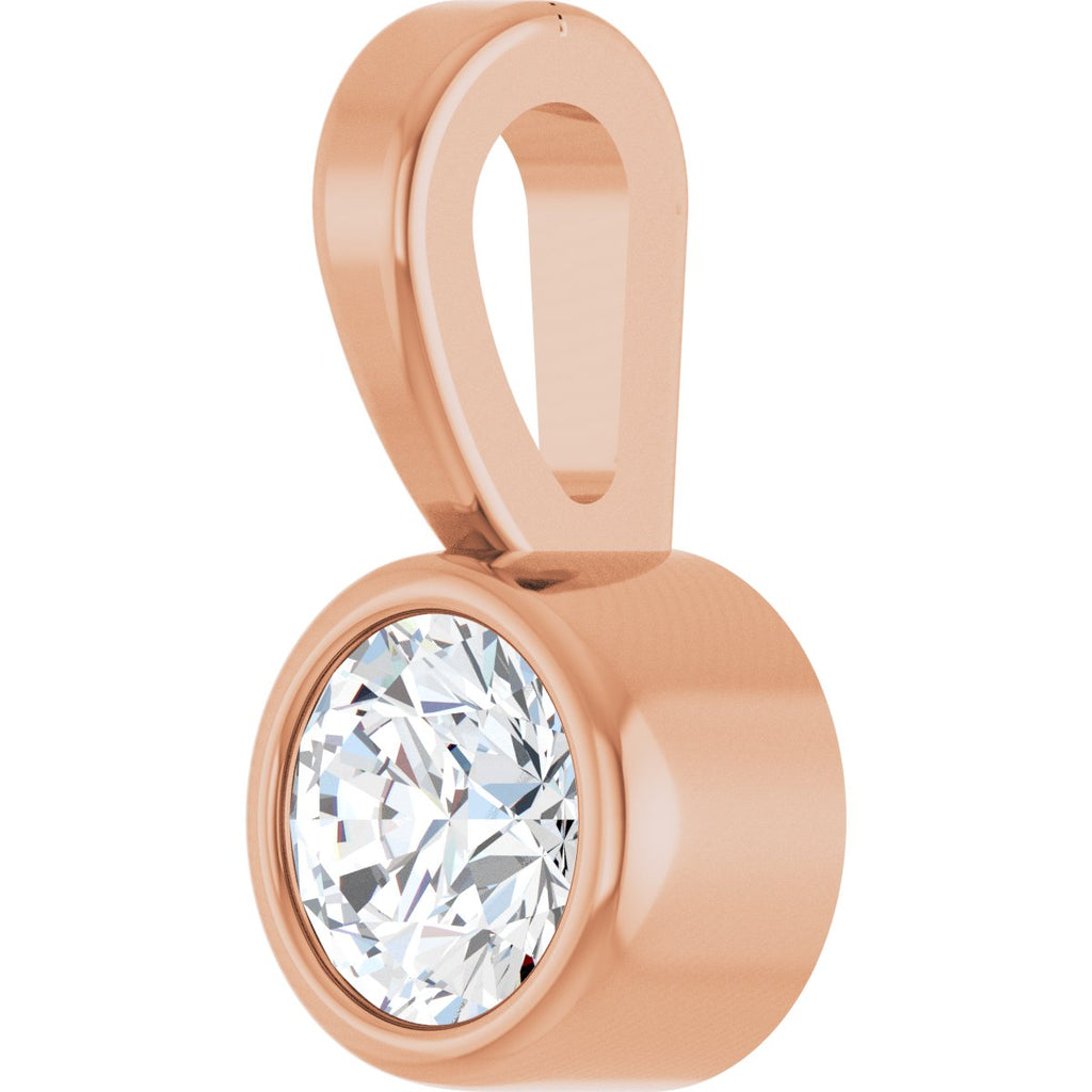 .06 CT Natural Diamond Bezel-Set Solitaire Pendant in 14k rose gold