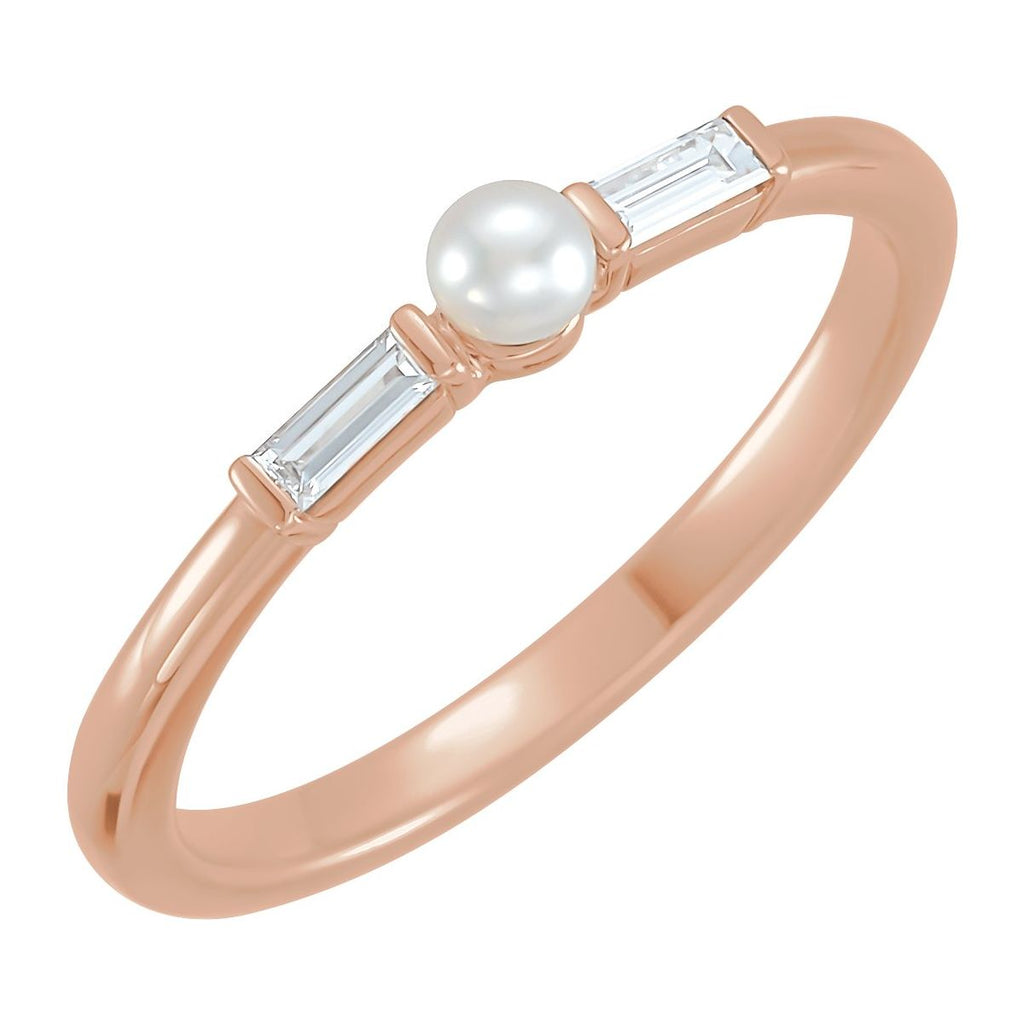 Cultured White Seed Pearl & 1/8 CTW Natural Diamond Ring in 14k rose gold