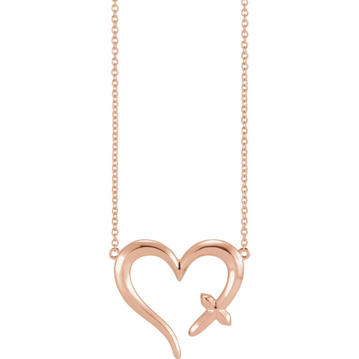 Cross & Open Heart Necklace in 14k rose gold