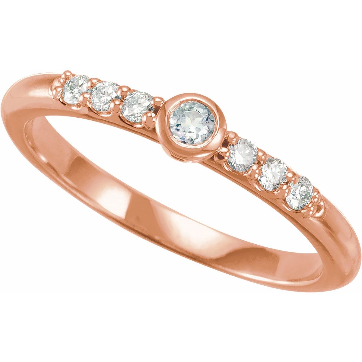 Natural Blue Sheen Moonstone & 1/6 CTW Natural Diamond Stackable Ring in 14k rose gold