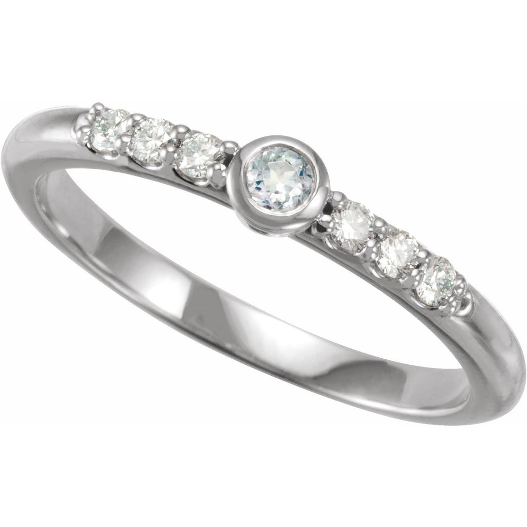 Natural Blue Sheen Moonstone & 1/6 CTW Natural Diamond Stackable Ring in 14k white gold
