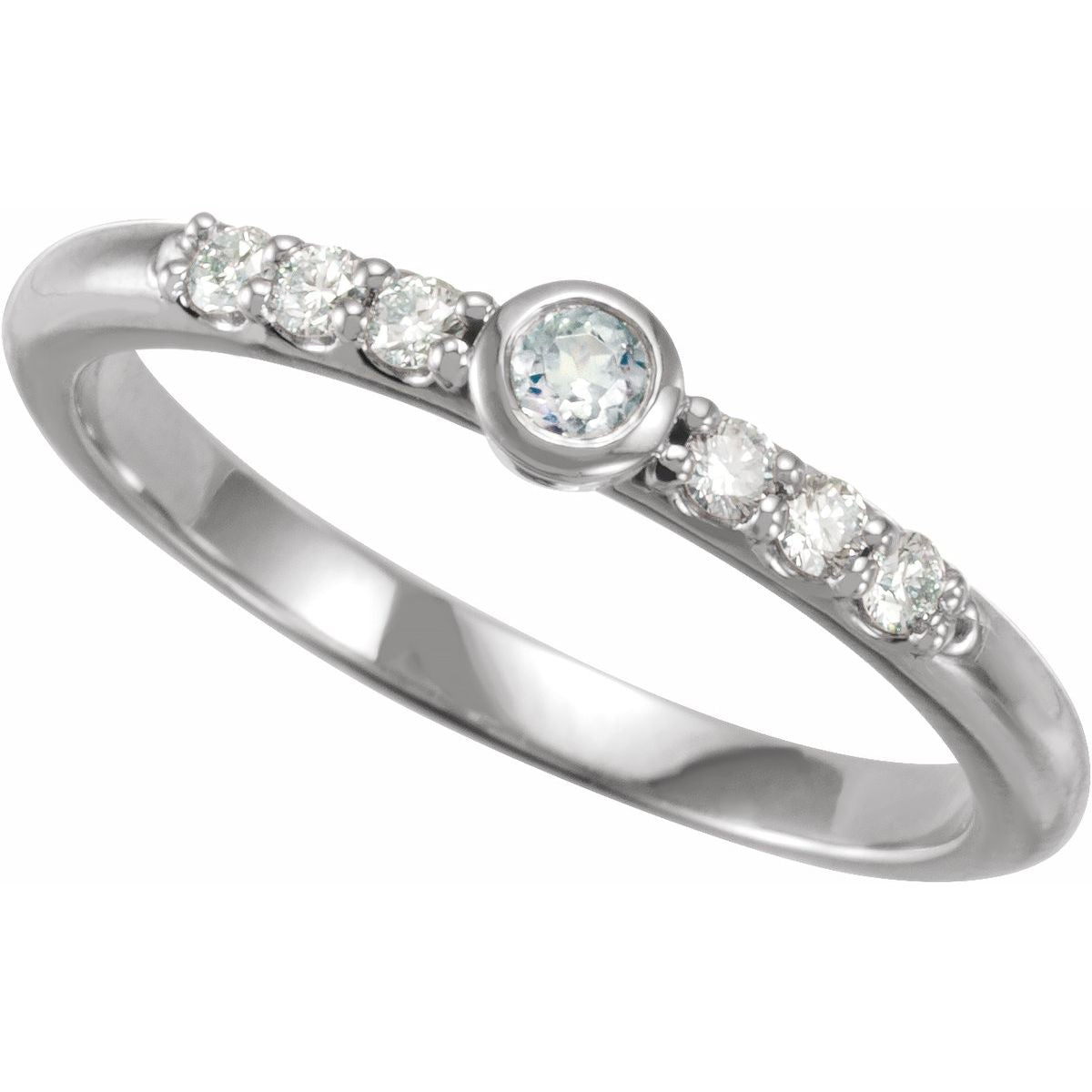 Natural Blue Sheen Moonstone & 1/6 CTW Natural Diamond Stackable Ring in 14k white gold