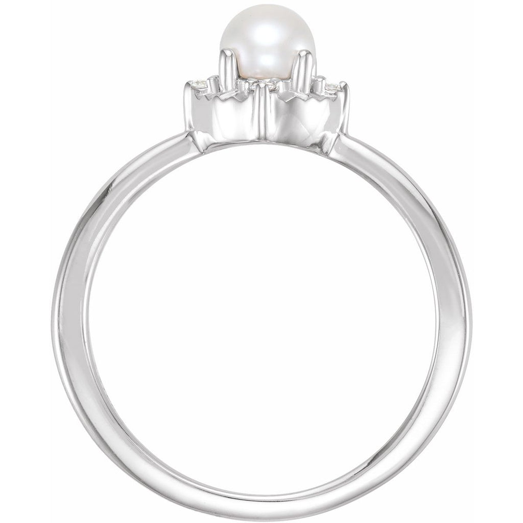 Cultured White Freshwater Pearl & .04 CTW Natural Diamond Halo-Style Ring in 14k white gold